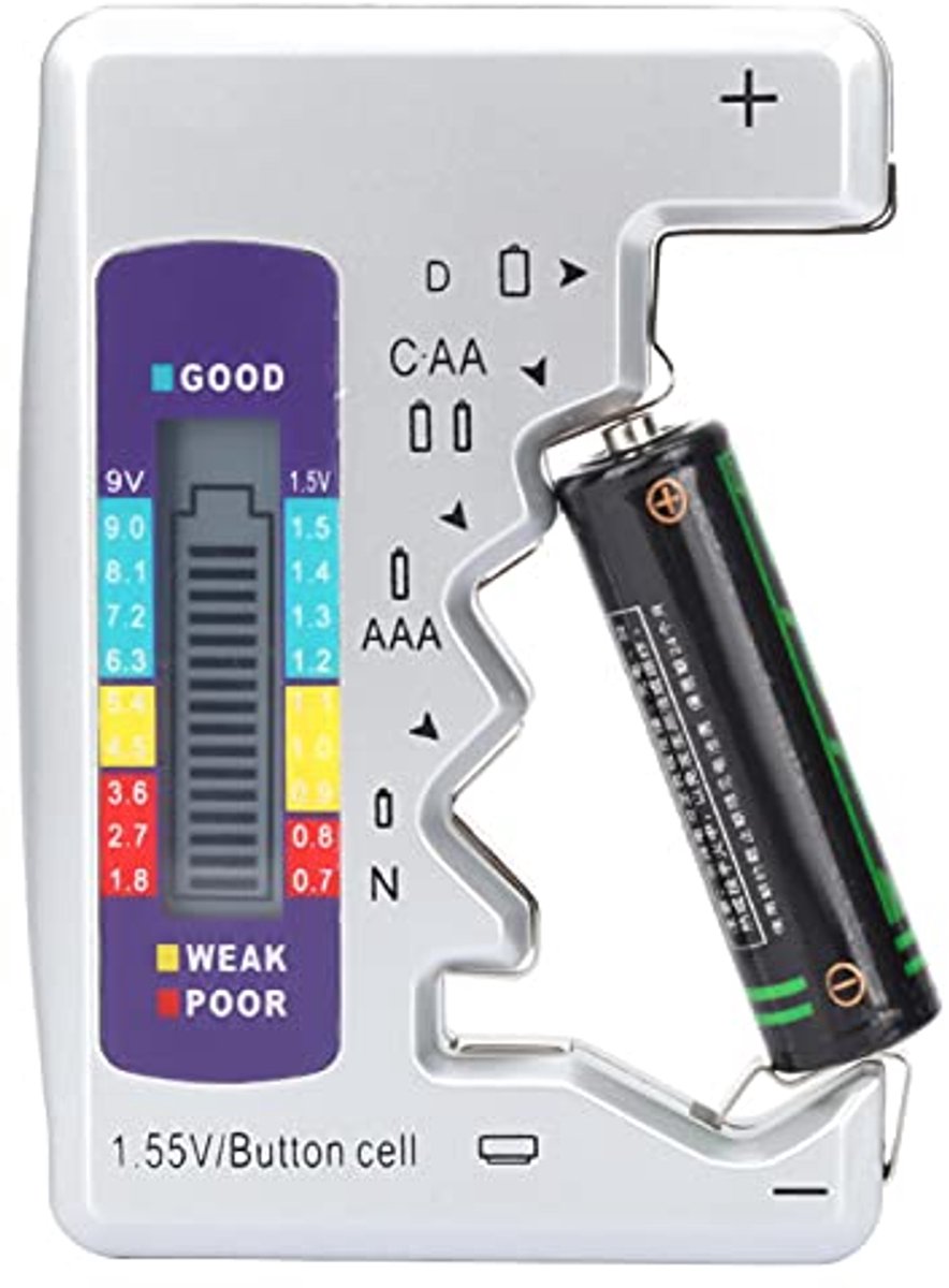 Batterij Tester - Capaciteit Meter - Batterijen Controleren - Universeel Meetbereik - 90 X 60 Mm - Zwart