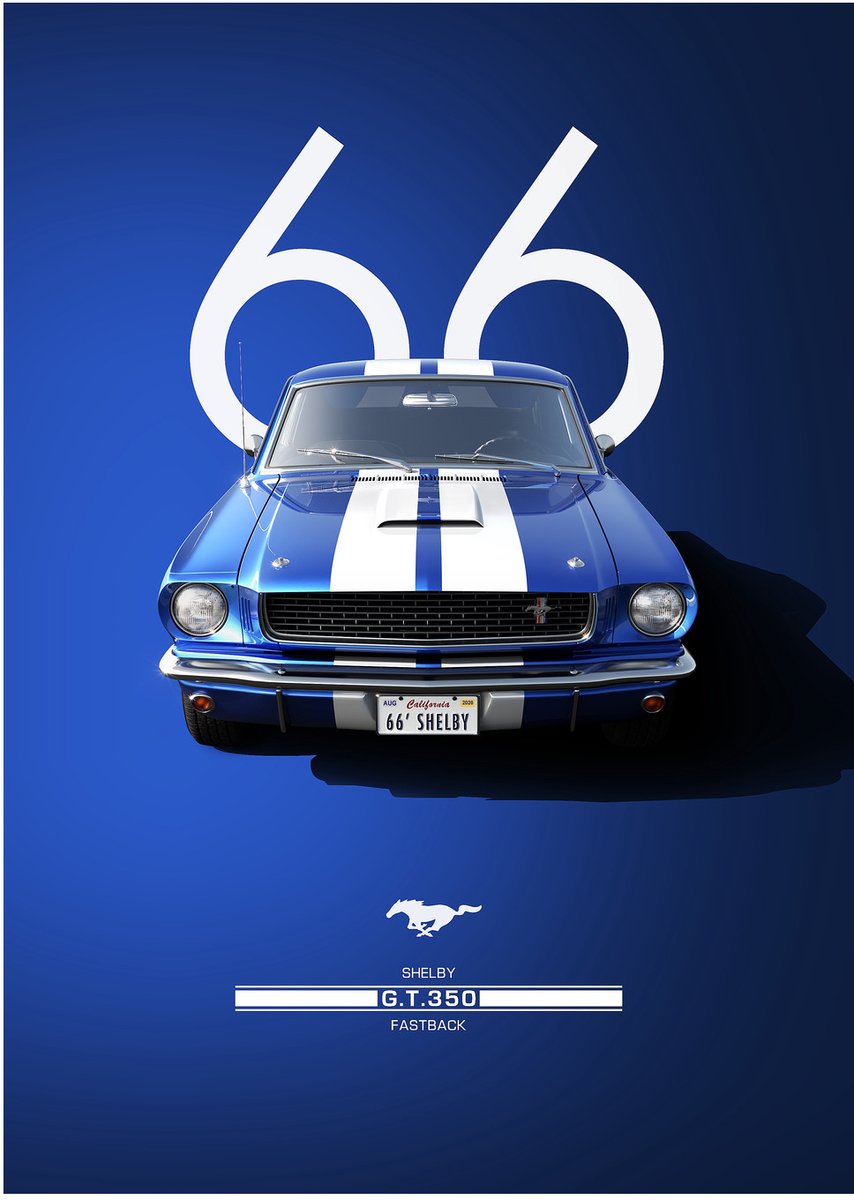 Shelby GT350 Mustang 1966 - Dibond Wandprint - 100x140 cm - Aluminium Wanddecoratie - Premium Galerij Kunstdruk - Auto Poster - Shelby GT350
