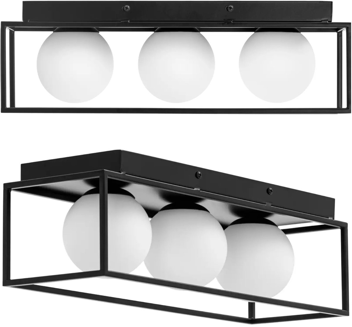 Plafondlamp - 3 glazen bollen in ijzeren frame - Uniprodo