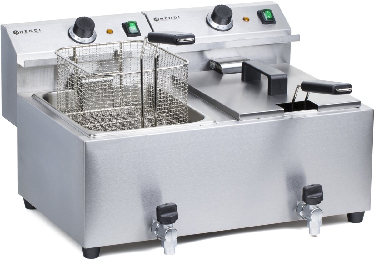 HENDI Dubbele friteuse met aftapkraan – 2x8x liter – 7000W – roestvast staal