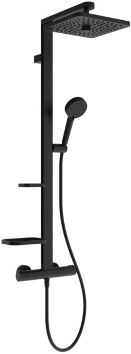 Ideal Standard IS Douchesysteem Ceratherm Alu+ m.therm. - 2 schappen, 2F-HB en vierkante 2F-KB Silk Black, BE210XG