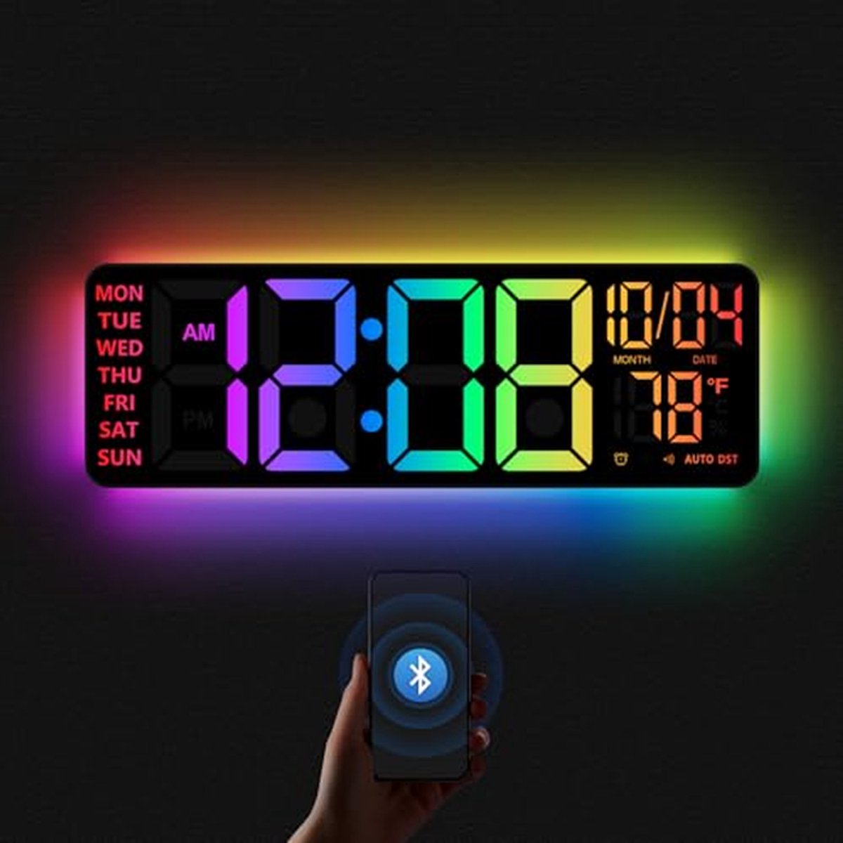 Digitale Wandklok - Groot Display Klok - Tijd Weergeven - RGB Kleurwisseling - 41 cm - Meerdere Kleuren