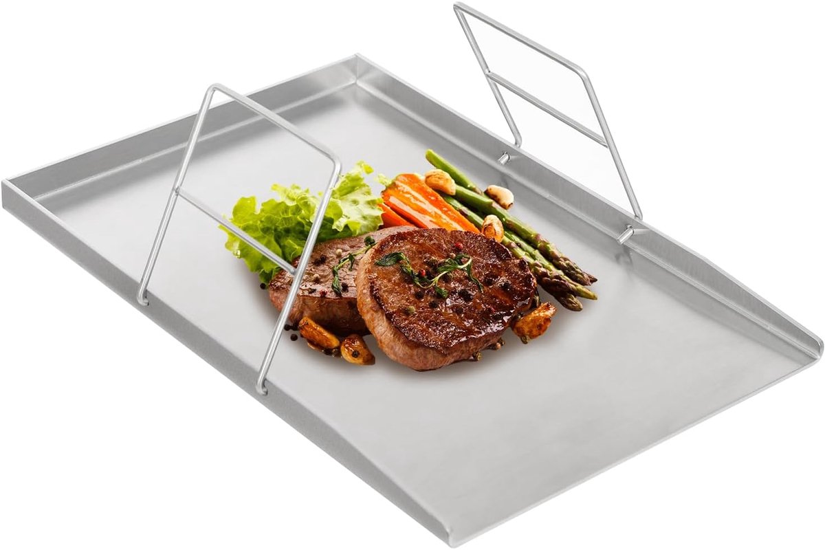 Grillplaat RVS Plancha Bakplaat Buiten Koken Met Handgrepen 45 x 30 cm Zilver