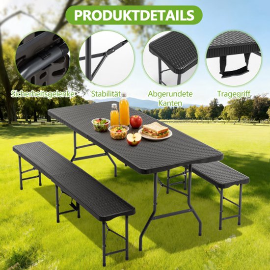 Picknick tafelset - Picknicktafel - met 2 banken - 3-delige campingmeubel - HDPE tafelblad - 6 personen - Veelzijdig gebruik voor binnen en buiten — afbeelding 5