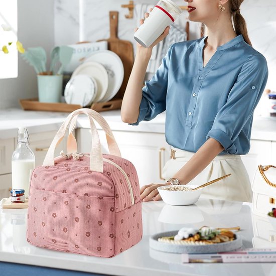 Lunchtas - Koeltas Onderweg - Maaltijd Bewaren - Geïsoleerde Voering - 10 Liter - Roze Bloemen — afbeelding 5