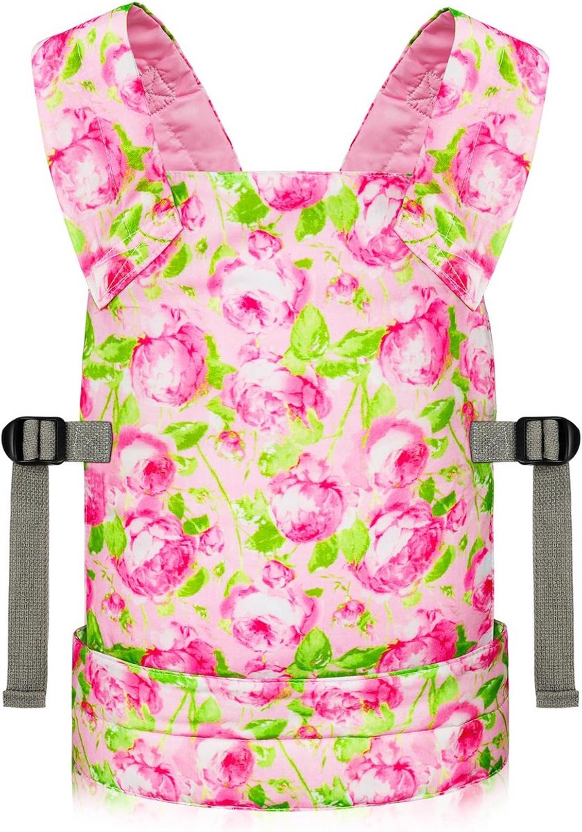 Poppendrager - Draagtas speelgoed - Poppen mee - Verstelbare riemen - 35-45 cm poppen - Roze groen
