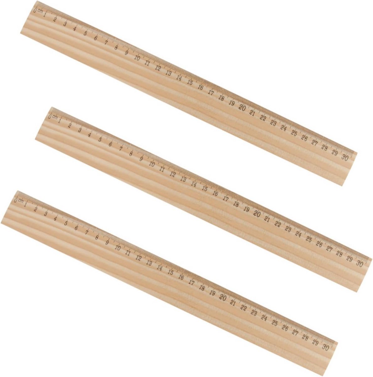 Houten Liniaal - Meetlat Centimeter - Tekenen Meten - Set van 3 - 30 cm - Houtkleur