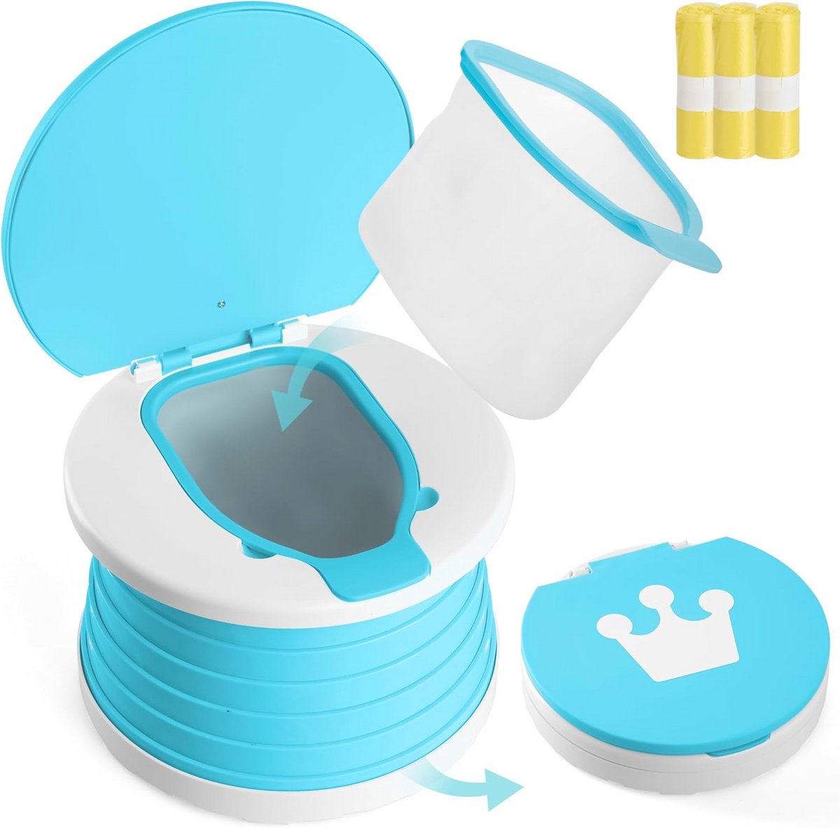 Reispotje Peuter - Draagbaar Toilet - Zindelijkheidstraining Onderweg - Opvouwbaar Ontwerp - Minder Dan 1.1kg - Blauw