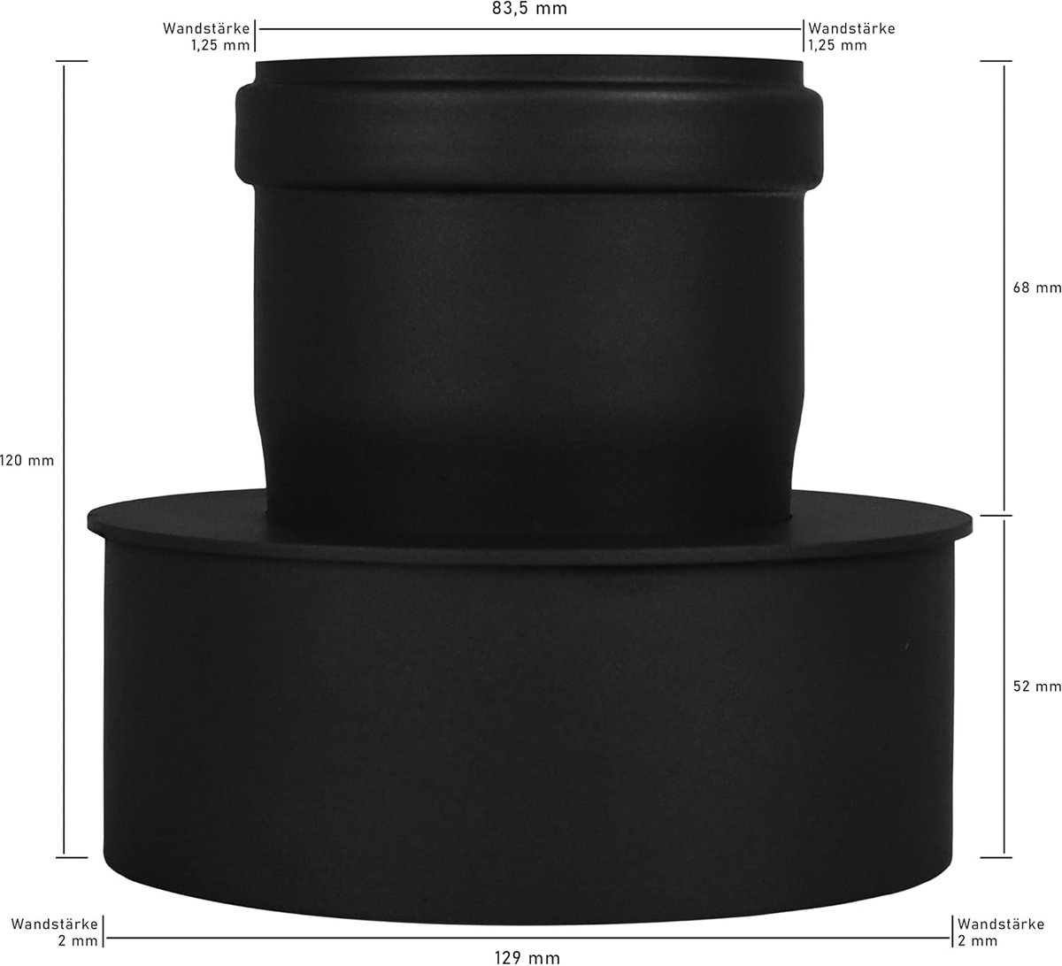 Pellebuis uitbreiding Ø 80 mm tot Ø 130 mm - Zwart | Pelletkachelpijp