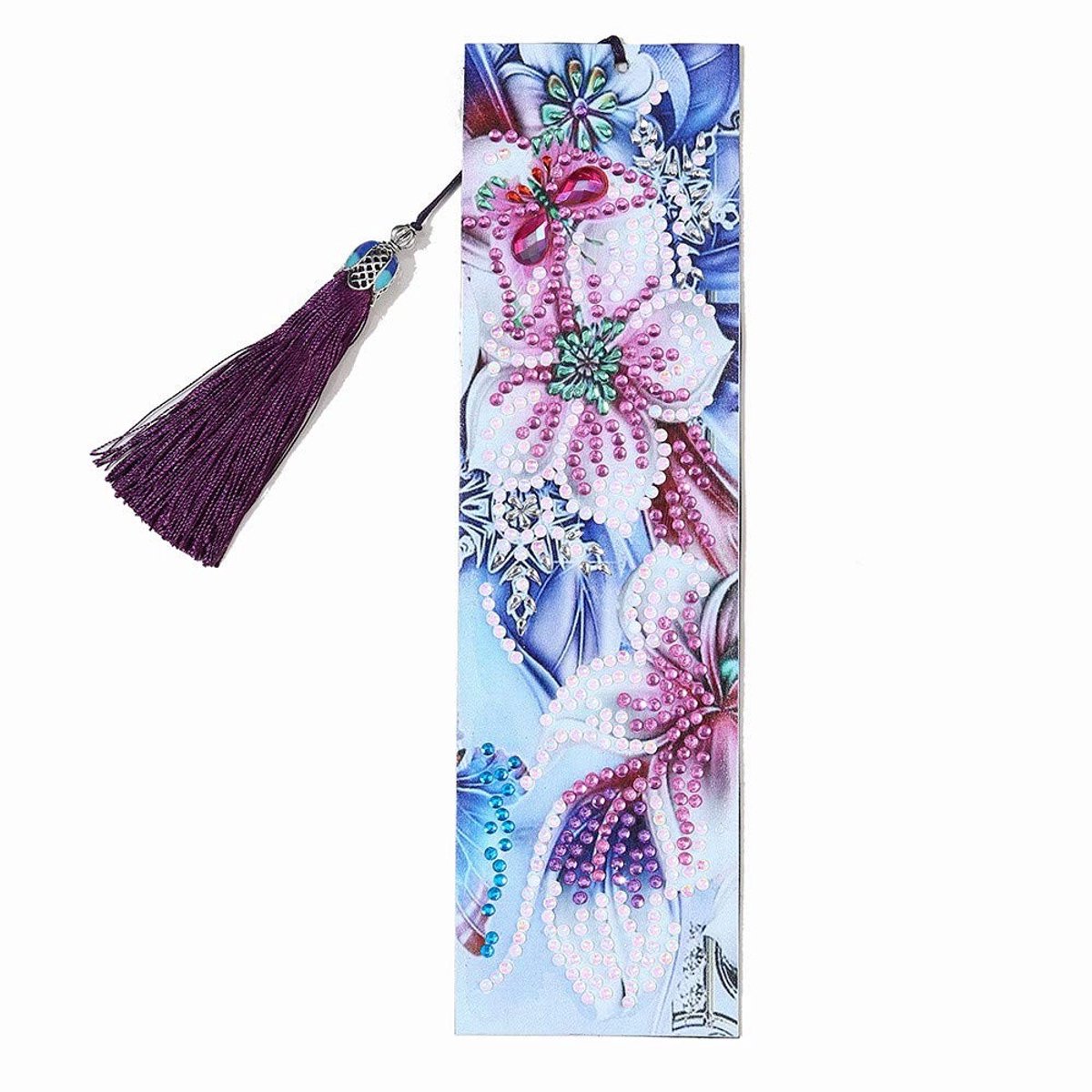 Dailygoods- Bladwijzer DIY Set - Lederen Bladwijzer - Diamant Schilderij - Vlinder Bloem Design - Kristaldiamanten - 21cm x 6cm - Boekenlegger