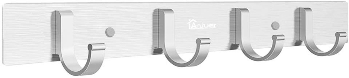 Dailygoods- Jassenrek 4 Haken - Wandhaak Aluminium - Lichtgewicht - Stijlvol - Antislip - Geschikt voor Kleding en Tassen