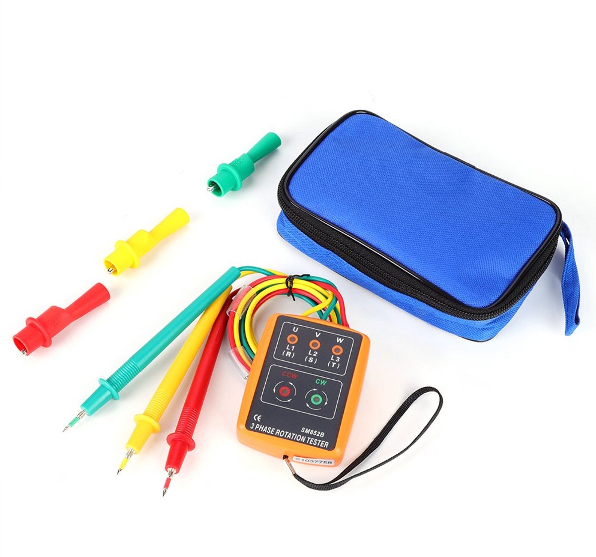 Fasevolgorde Tester - Draaiveldmeter Indicator - Elektrische Controle - LED Zoemer Indicatie - 60-600V AC - Grijs