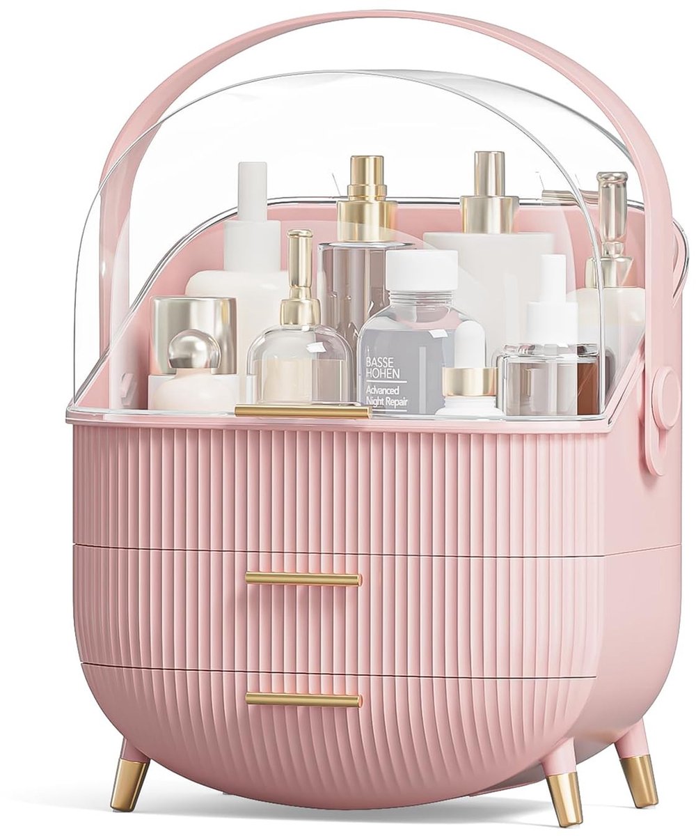 Dailygoods- Make-up Organizer Draaibaar - Cosmetica Koffer - Make-up Organizer Lades - Make-up Organizer Transparant - Draagbaar - Huidverzorgingsorganizer met Deksel