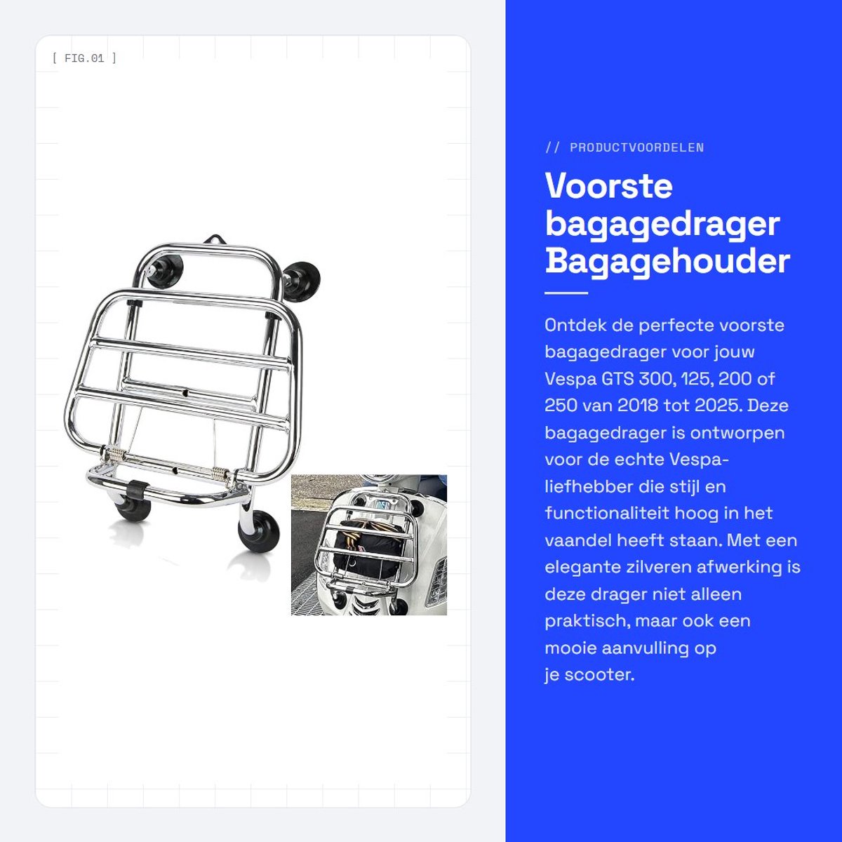 Dailygoods- Bagagedrager Voorste - Aluminiumlegering - Robuust - Geschikt Voor Vespa GTS 125/200/250/300 - 2018-2025 - Duurzaam - Bagagehouder