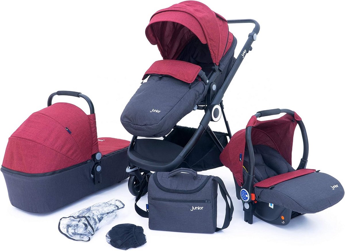 Combi Kinderwagen - Reiswieg Set - Baby Vervoeren - 3-In-1 Functionaliteit - 10 Delig - Rood