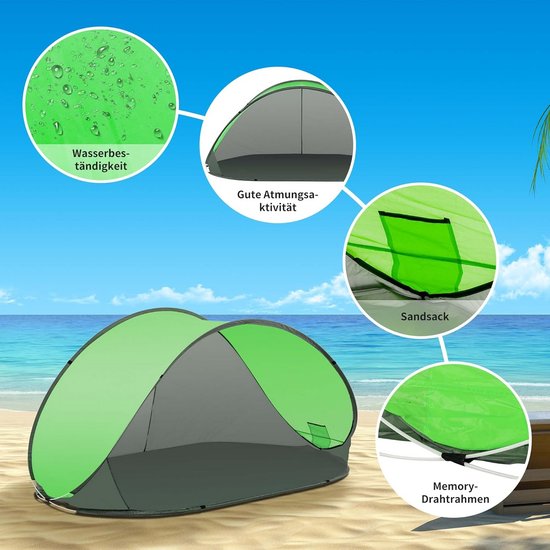 Strand Tent - Opgooi Tent - Zon Bescherming - Snel Opgezet - 220 x 120 x 100 cm - Groen — afbeelding 5