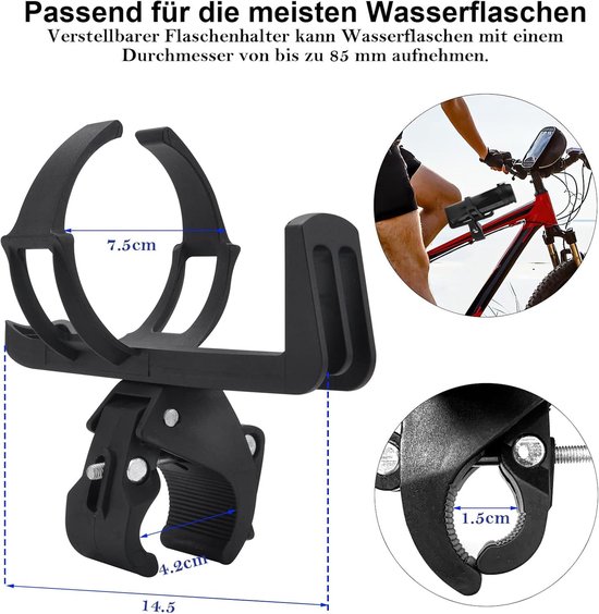 Fleshouder Fiets - Drinkhouder Stuur - Onderweg Drinken - 360 Graden Rotatie - Verstelbaar - Zwart — afbeelding 4