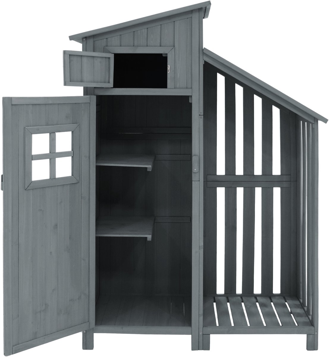 Opbergkast voor apparatuur, tuinkast, gereedschapsschuur, gereedschapskast, BxD: 124x46 cm, BxDxH: 124x46x174 cm, ook geschikt voor kleine tuinen, Grijs, (houten schuurtje, 1 stuk, tuinhuis)