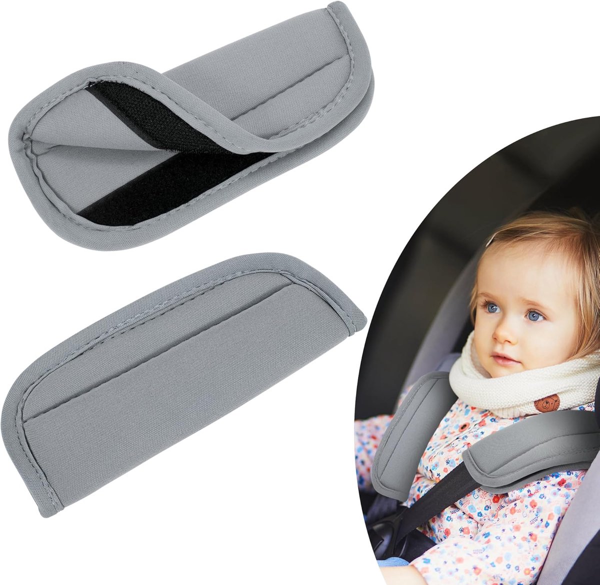 Autogordelbescherming voor kinderen | Comfortabel gordelkussen | Met 2 stuks in grijs | Veiligheid voor kinderen in de auto