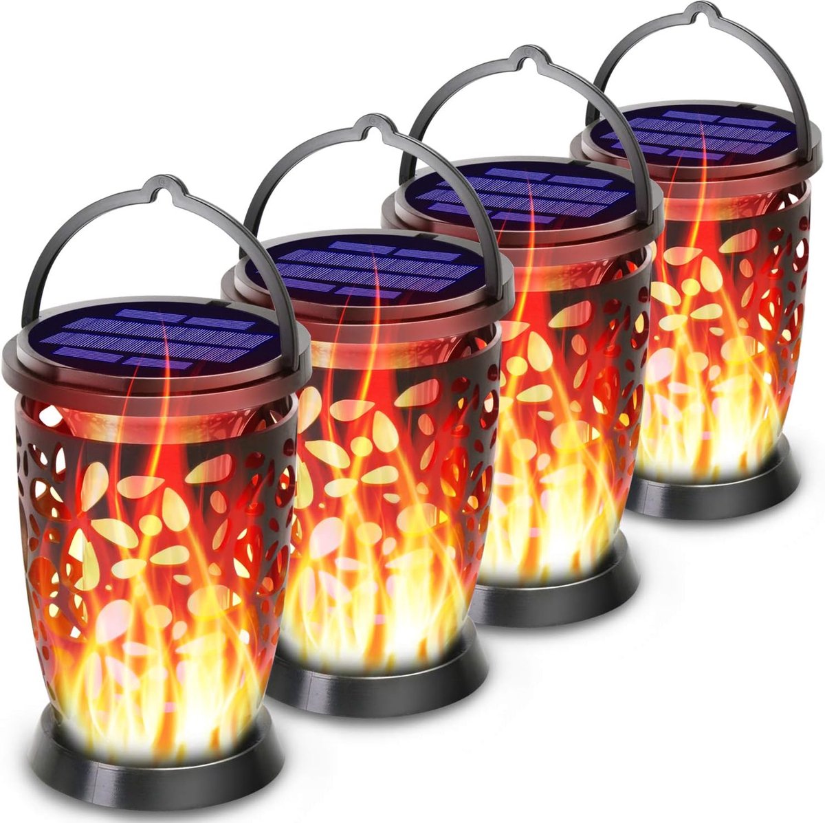 Zonne lantaarns - Buitenverlichting decoratie - Tuin sfeerverlichting - Flikkerende vlam effect - 4 stuks - Warm geel