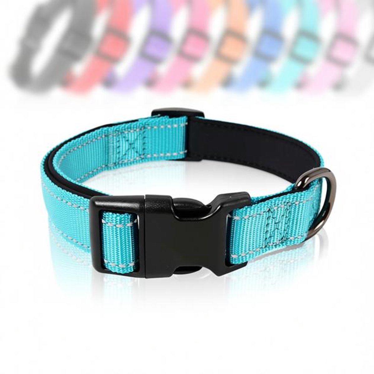 ElleMooi Hondenhalsband Reflecterend Gevoerd Neopreen Nylon Verstelbaar Kleine Middelgrote Grote Honden Hemelsblauw M