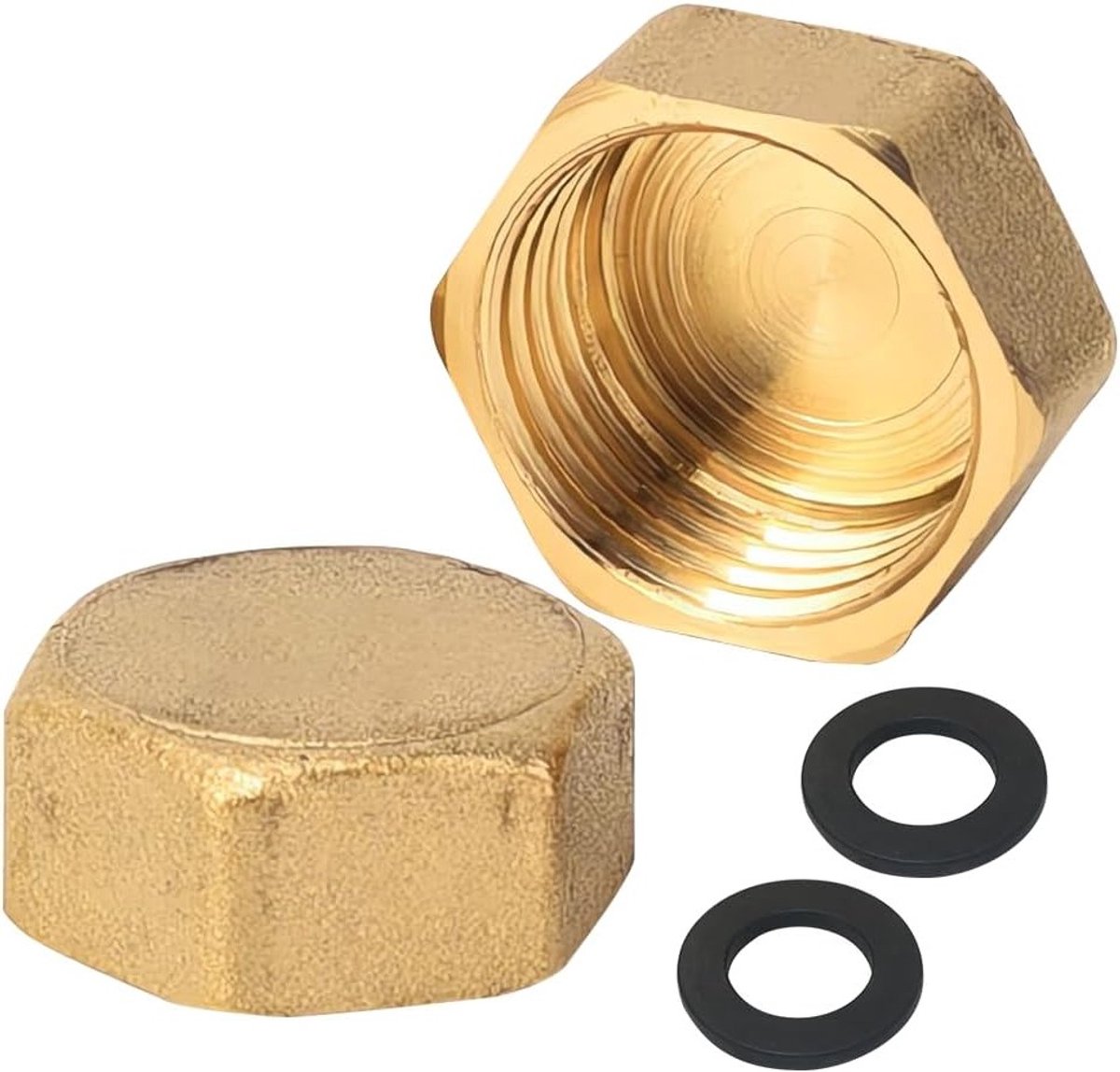 2 Stuks 3/8 Inch IG Messing Stopper, Dichte Plug met Rubber Ring voor Waterleidingen, Geschikt voor Badkamer, Verwarming en Drinkwater Systemen