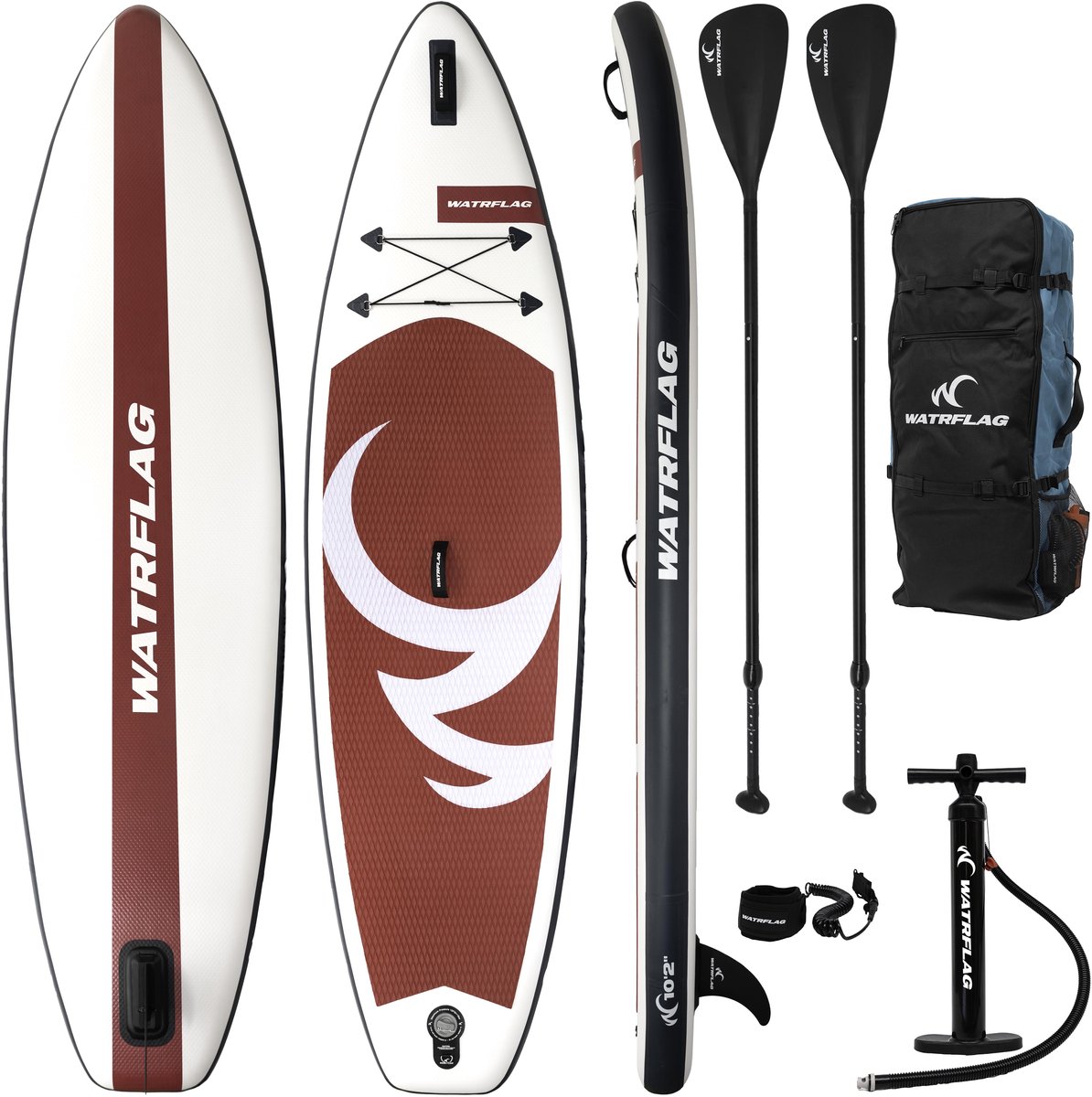Watrflag Spinner Bordeaux SUP Board 10'2'' Set - 310 cm - Allround Opblaasbaar Stand Up Paddle Board met peddel, pomp, luxe rugzak 310