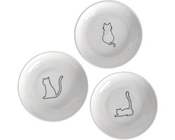 Set van 3 Keramische Kattenvoer- en Waterbakken - 15 x 2.8 cm - Geschikt voor Droog en Nat Voer, Ideaal voor Katten en Puppies
