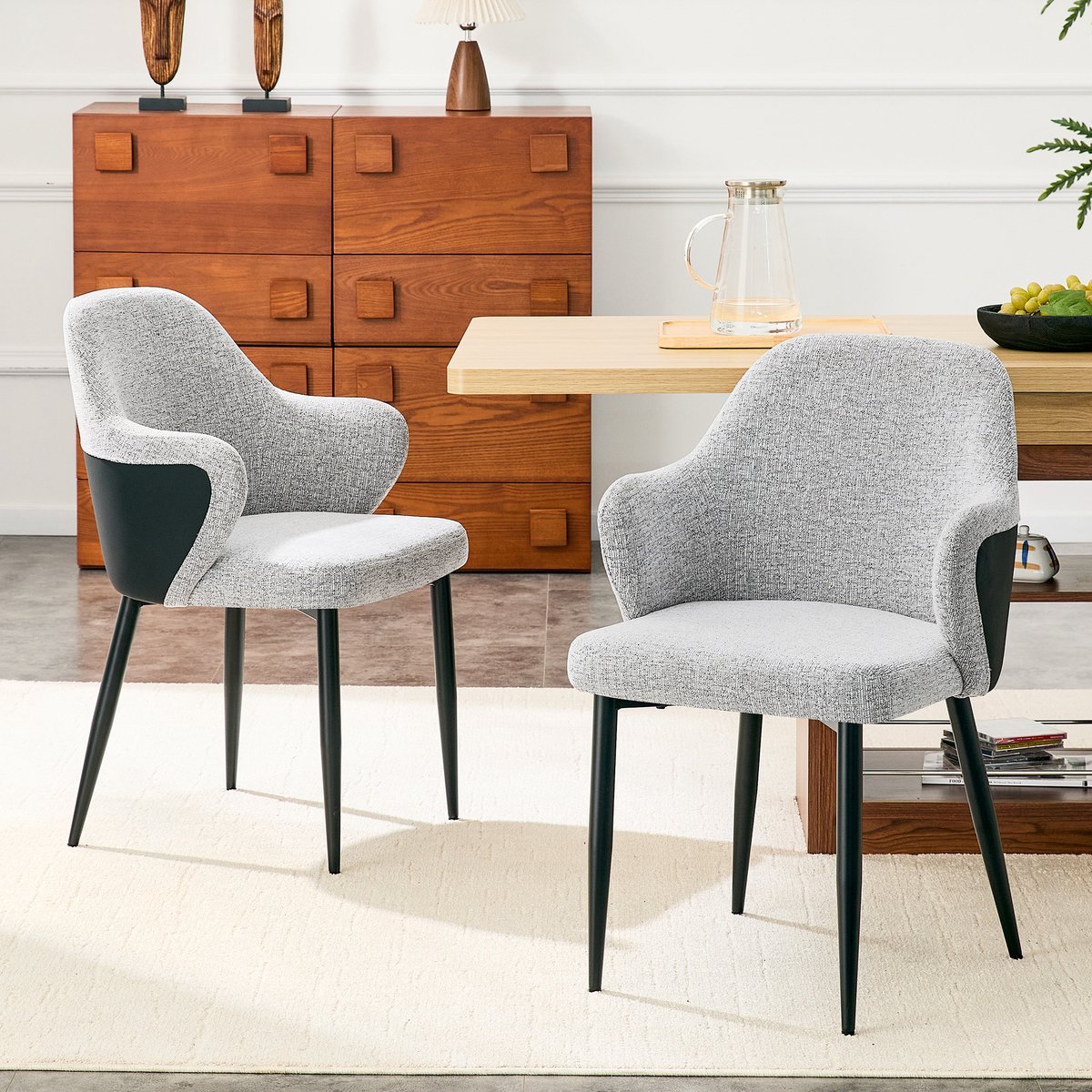 REDOM Eetkamerstoelen Set Van 2 - Ergonomische Rugleuning - Modern - Metaal En Stof - Grijs En Zwart - 83 Cm Zwart, Grijs