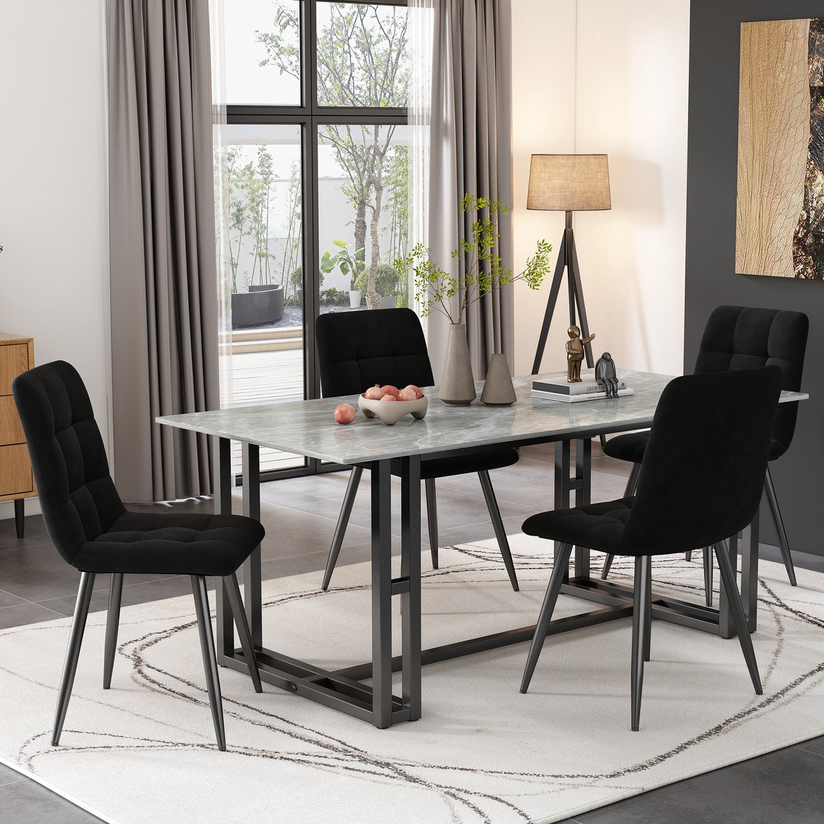 REDOM Eetkamerstoel Set Van 4 - Gestoffeerd Met Rugleuning - Modern - Fluweel Metaal - Zwart - 44 × 41 × 86 cm