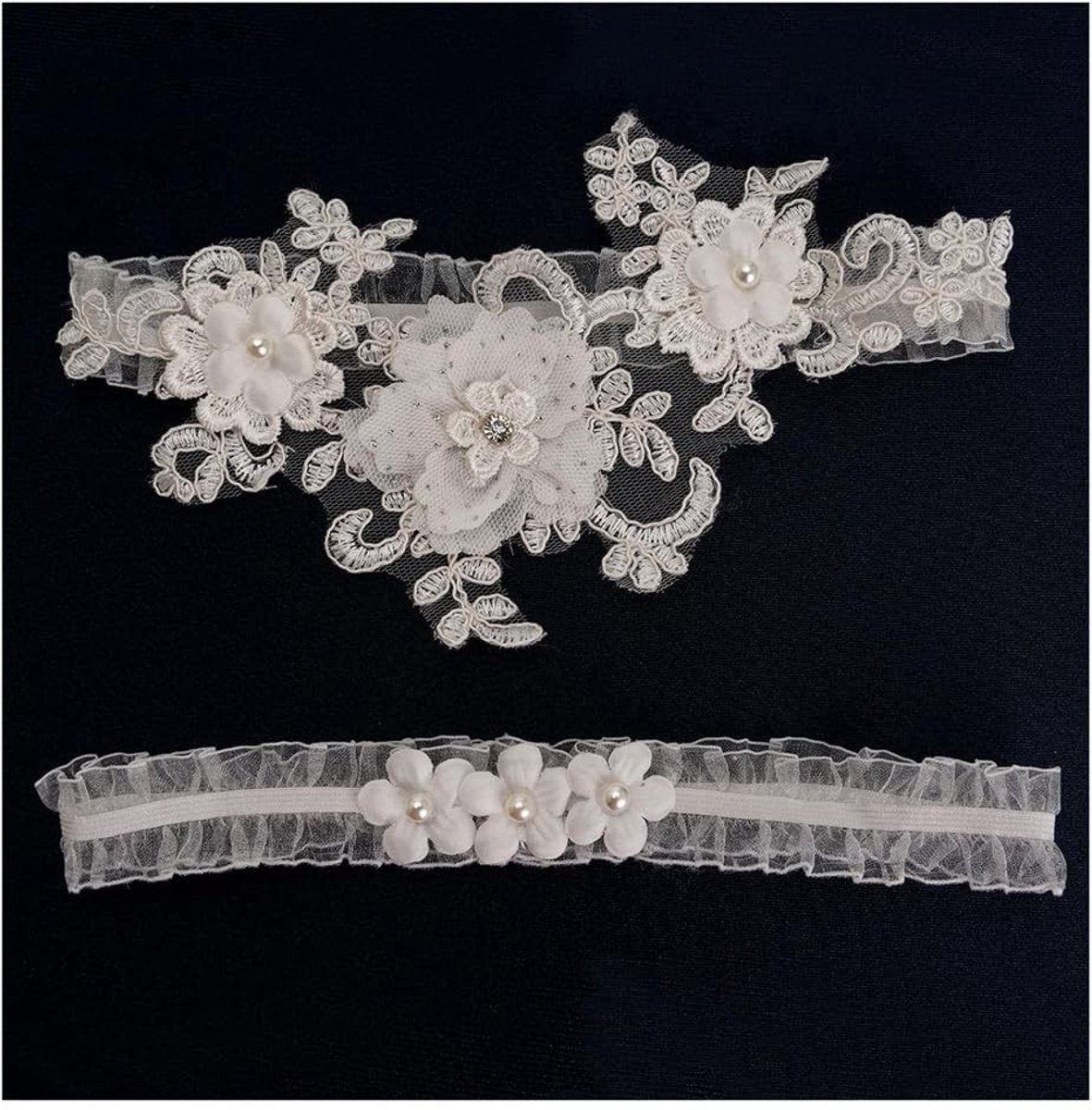 Dailygoods- Kousenband Bruiloft - Kanten Kousenband - Elastische Garters - Bruidsaccessoires - 40 cm - 60 cm - Inclusief Strass
