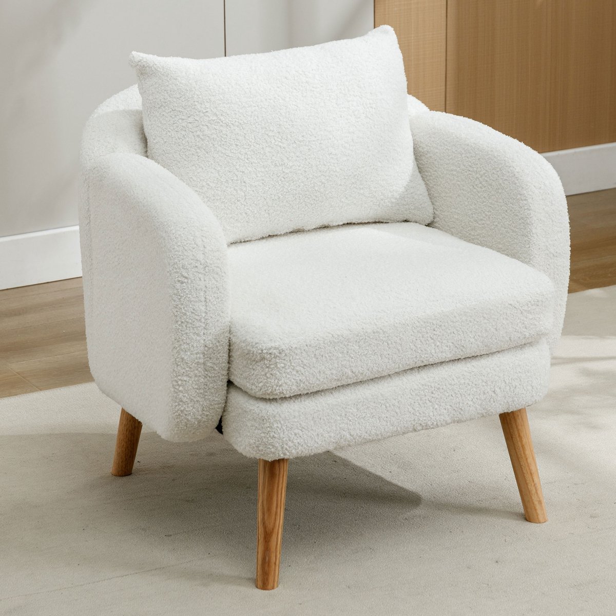 Teddy stoffen fauteuil met kussen - relaxfauteuil met dik zitkussen - 1-persoons - 4 kleuren beschikbaar - afneembaar rugkussen - massief houten poten - 150 kg draagvermogen