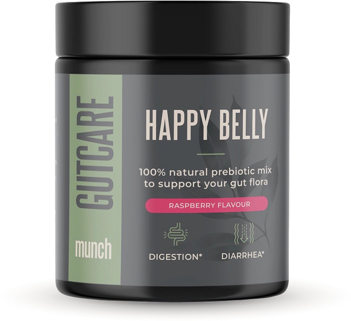 Munch Happy Belly* Framboos | Supplement voor ondersteuning spijsvertering* & tegen lopende stoelgang | Darmkuur in poedervorm | Superfood poeder met Baobab, Psylliumvezels* en Frambozenpoeder* | Smaak framboos | 100% natuurlijk & vegan | 150 gram