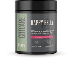 Munch Happy Belly* Framboos | Supplement voor ondersteuning spijsvertering* & tegen lopende stoelgang | Darmkuur in poedervorm | Superfood poeder met Baobab, Psylliumvezels* en Frambozenpoeder* | Smaak framboos | 100% natuurlijk & vegan | 150 gram