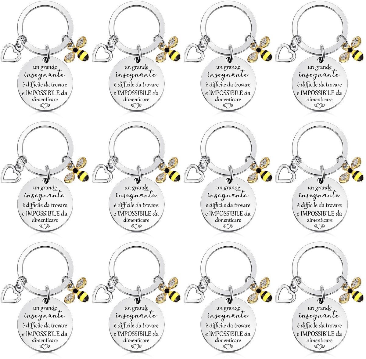 Dailygoods- Sleutelhanger met Bijen - 12 Stuks - Cadeau voor Leraren - Roestvrij Staal - Betekenisvol Geschenk - Einde van het Jaar - Sleutelhanger Set