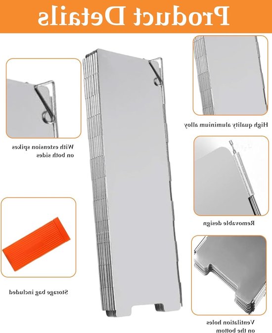 Windscherm voor Camping Kooktoestel met Opbergzak - 14 Platen, Lichtgewicht Aluminium, Ideaal voor Buiten koken — afbeelding 4