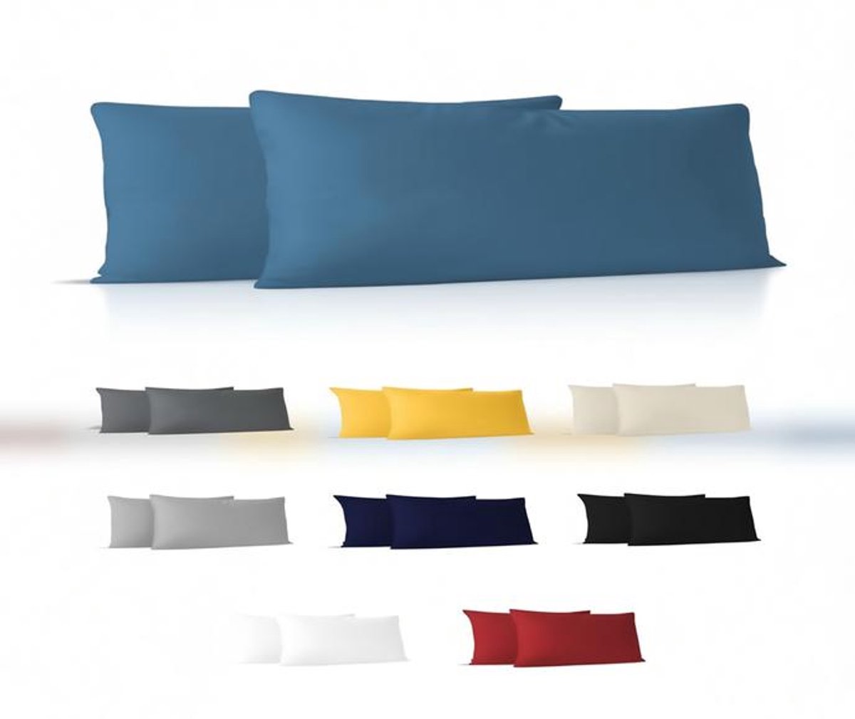 ElleMooi Kussensloop 40x145 cm - 2 stuks - 100% Jersey Katoen - Blauw - 150 gsm
