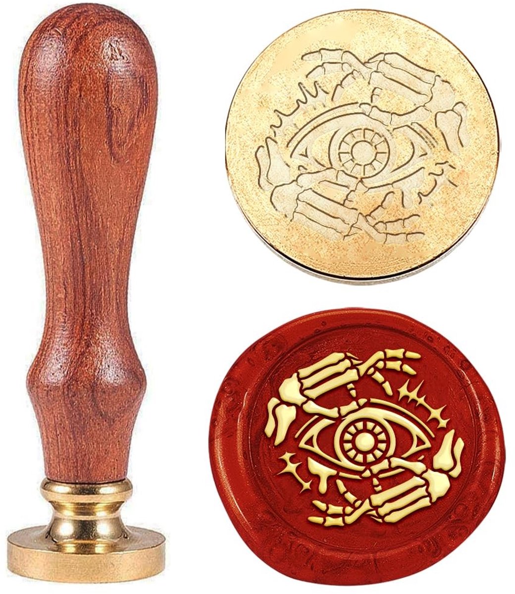JHUBERS- Waszegelstempel Doodshoofd - 25 mm Messing Stempelkop - Houten Handvat - Voor Enveloppen/Uitnodigingen - Eenvoudig in Gebruik - Perfecte Afdichting - Zegelstempel