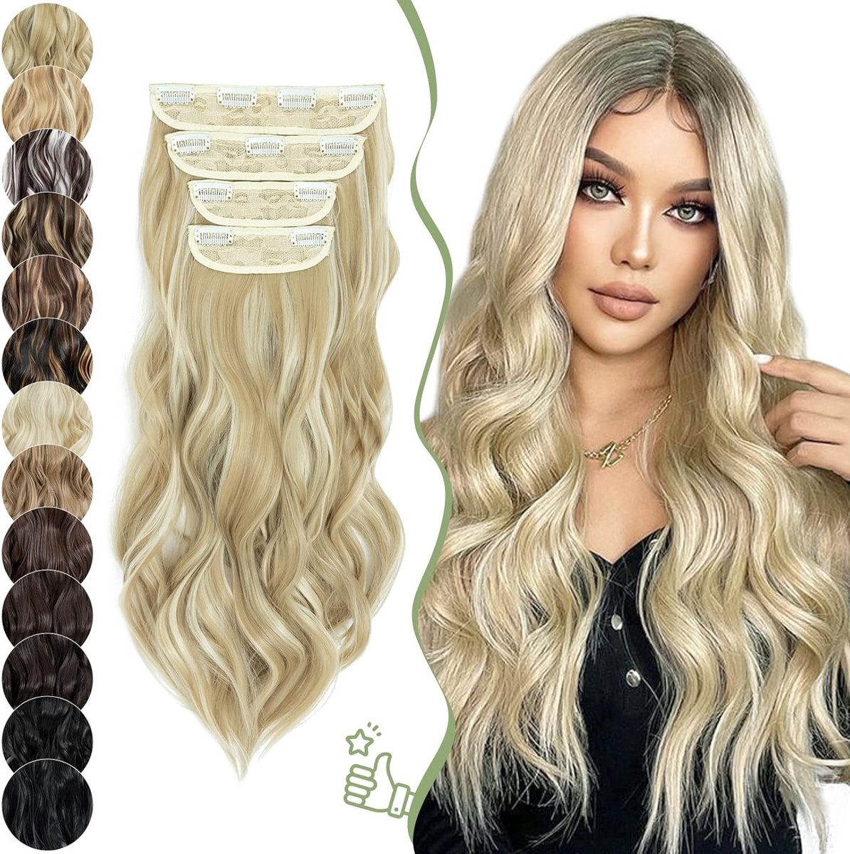 Clip-In Haarextensions 55 cm - 4-delige Haarstukken met Clips voor Vrouwen in Asblond en Bleach Blond Mix