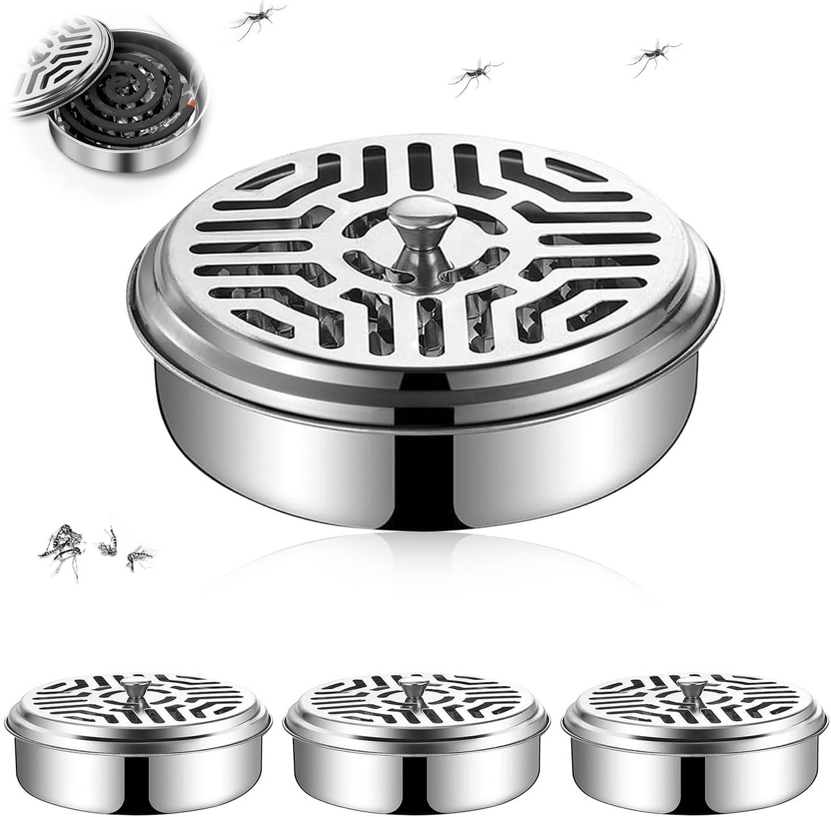 Dailygoods- Muggenspiraalhouder Vuurvast - Muggenspoelhouder - Rookspiralen Houder - Roestvrij Stalen Container - Grote Capaciteit - Diameter 14,5 cm