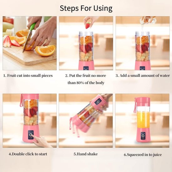Draagbare Blender - Persoonlijke Juicer - Smoothies Maken - USB Oplaadbaar - 380 ml Capaciteit - Roze van Merkloos — afbeelding 4