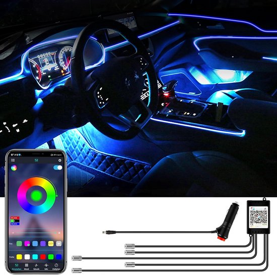 Auto Interieurverlichting - Sfeerverlichting LED - Auto Personaliseren - App Bediening Muziek - 6 Meter - RGB Kleuren