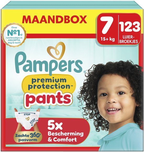 Pampers Premium Protection Pants Maat 7, 123 Luierbroekjes, 15kg+