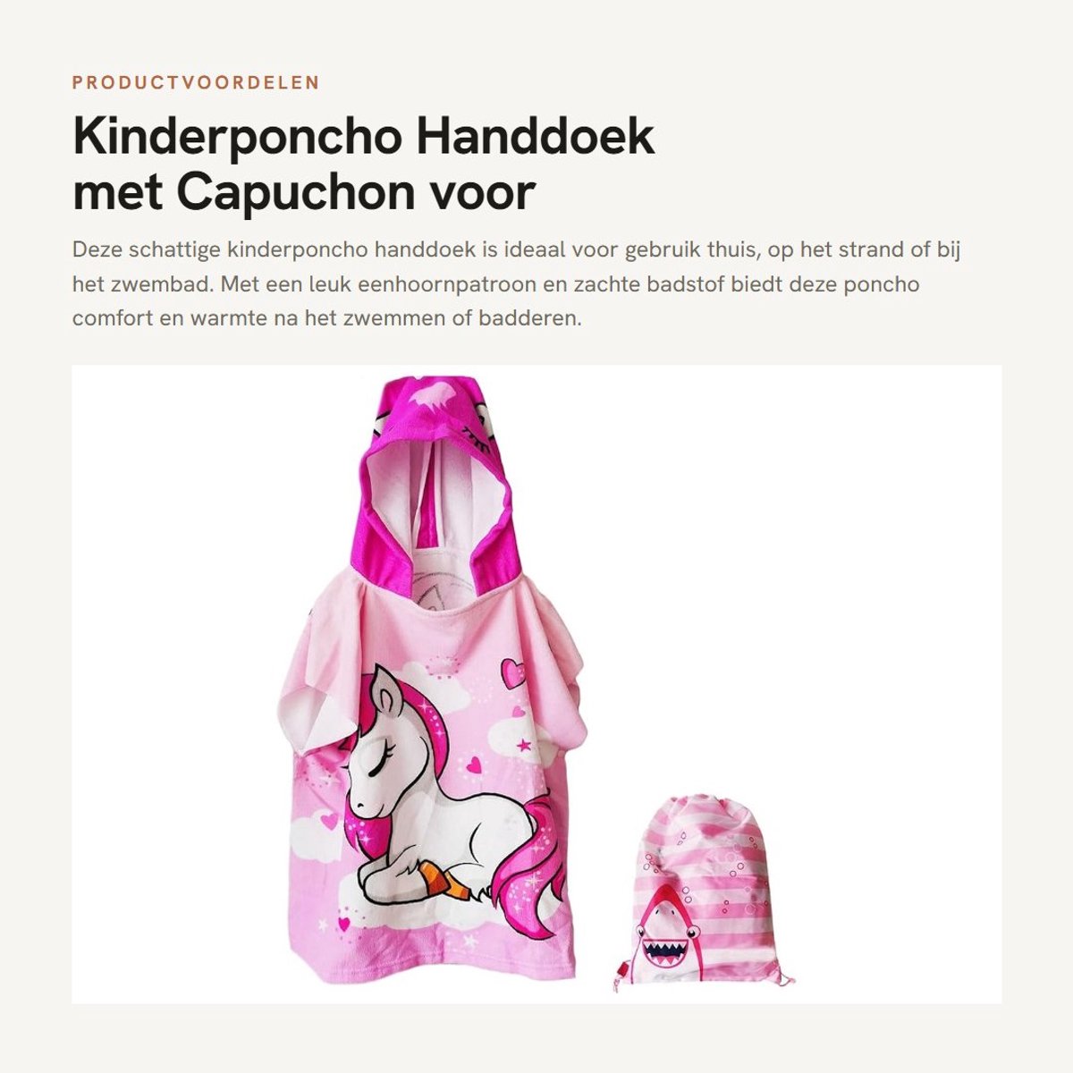 Dailygoods- Kinderponcho met Capuchon - Badstof Handdoek - Eenhoornpatroon - Geschikt voor Strand/Badkamer - Afmetingen 60x90 cm - Super Fijne Vezel - Badhanddoek