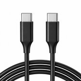 Twee zwarte USB-C connectoren met zwarte kabels.