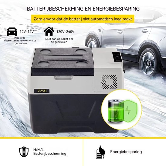 Compressor Koelbox - Elektrische Koelbox - Elektrische Koelbox 30L - 12/24V en 100-240V - -20 tot 20 °C - 60W - Auto en Camping - 61x37,8x37,5cm - Zwart — afbeelding 5