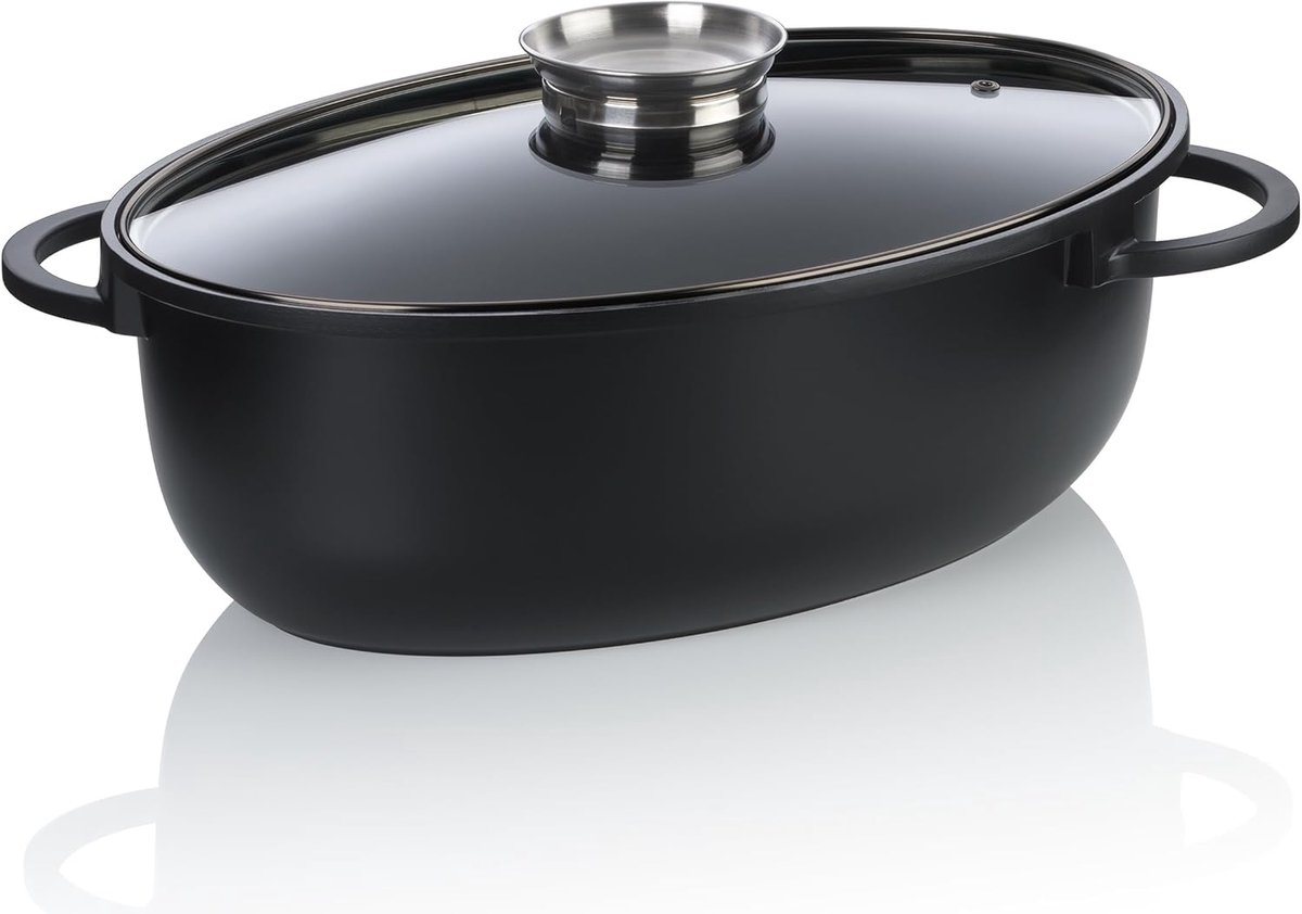 Ovale Braadpan - Dutch Oven - Langzaam Garen - Keramische Coating - 8 Liter - Zwart