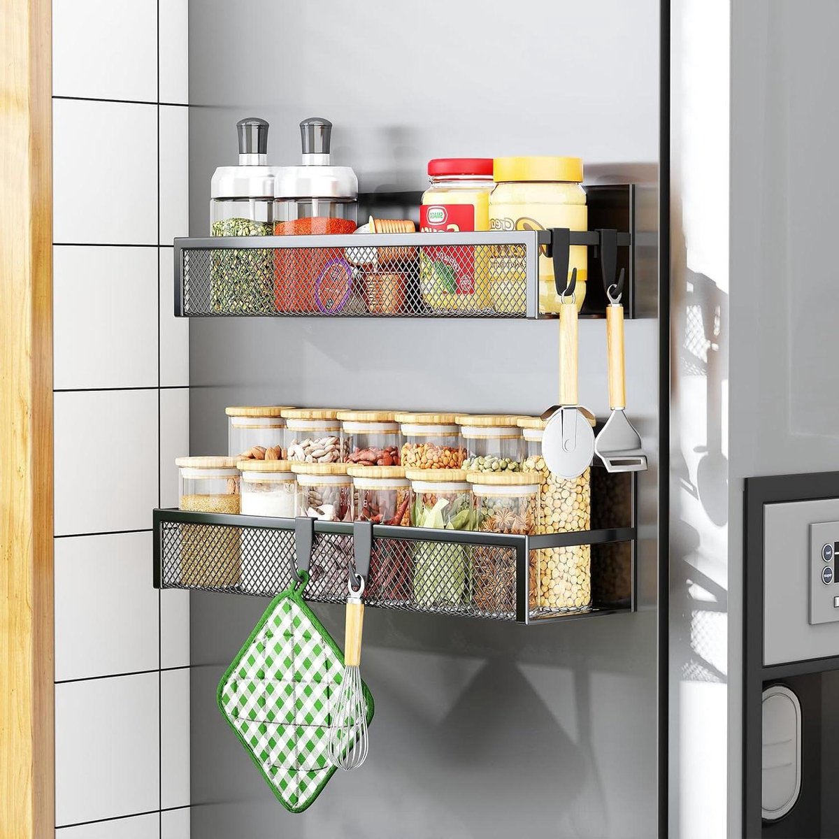 Magnetische Kruidenrek - Koelkast Organizer - Keuken Opbergen - Sterke Magneet Kracht - 2 Stuks - Zwart