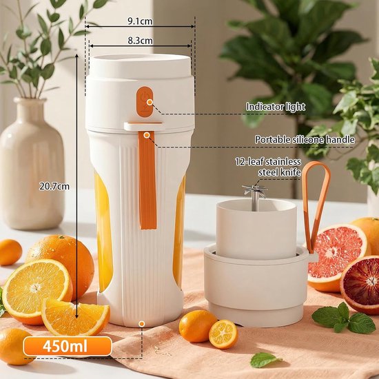 Draagbare Blender - Smoothie Maker - Gezonde Drankjes Maken - Type-C Oplaadbaar - 450 ml - Oranje — afbeelding 2