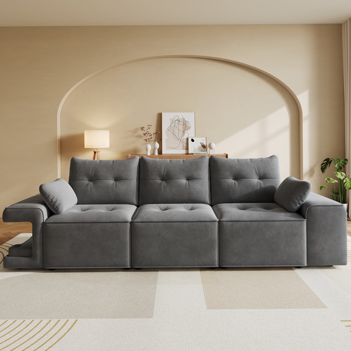 STILVORA 3-Zitsbank 229,5 Cm - Met Opbergruimte En Huisdiernissen - Voor Woonkamer En Appartement - Fluweel Grijs